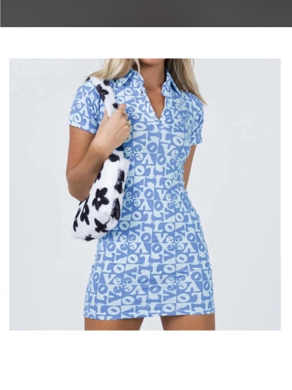 Motel Rocks Light Blue & White 'Love' Logo Polo Mini Dress